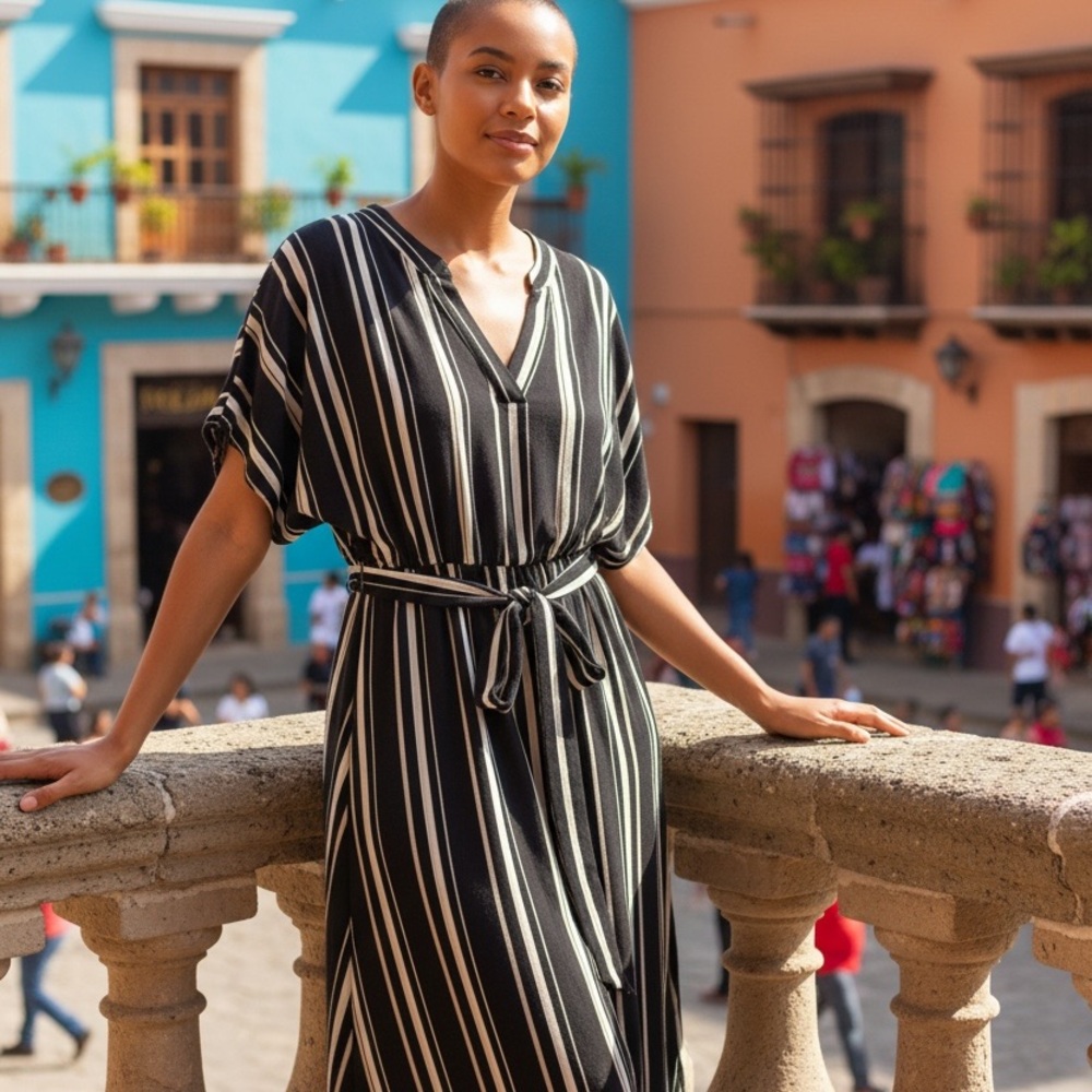 BloomChic Black and White Striped Midi Dress